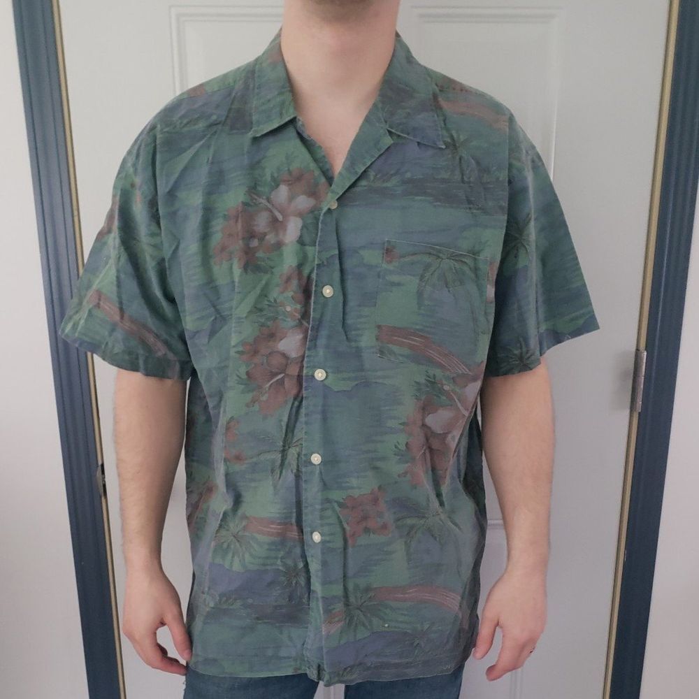 Y2K Green Cotton Hawaiian Shirt